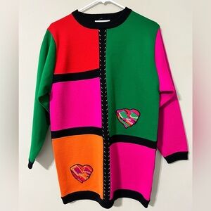 Vintage RESTLESS CLOTHIERS women’s small multicolor colorblock sweater hearts